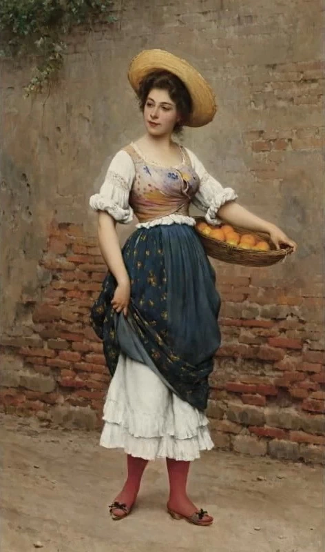 Giovane donna con cesto di arance e limoni